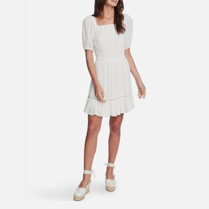 1STATE Soft Ecru Lace Crinkle Gauze Square Neck‎ Puff Sleeve- Size XS- NWT